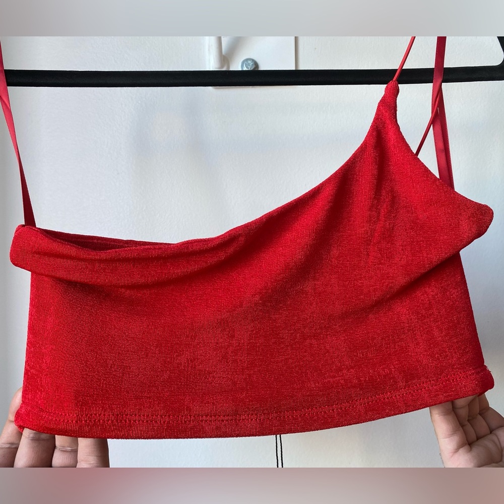 Jluxlabel crop top, vibrant red, stretchy, small